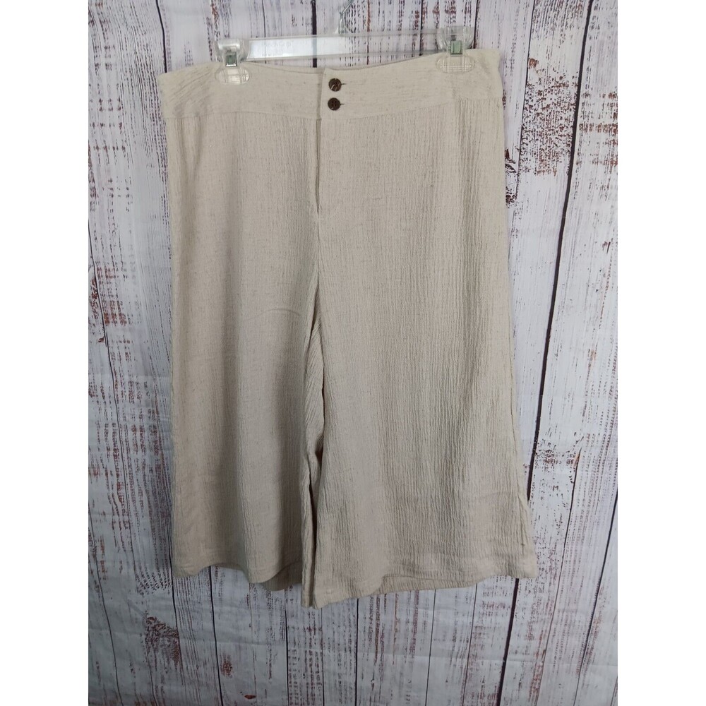 White Stag Cropped Pants Women's 10 Wide Leg Linen Blend  Flat Front